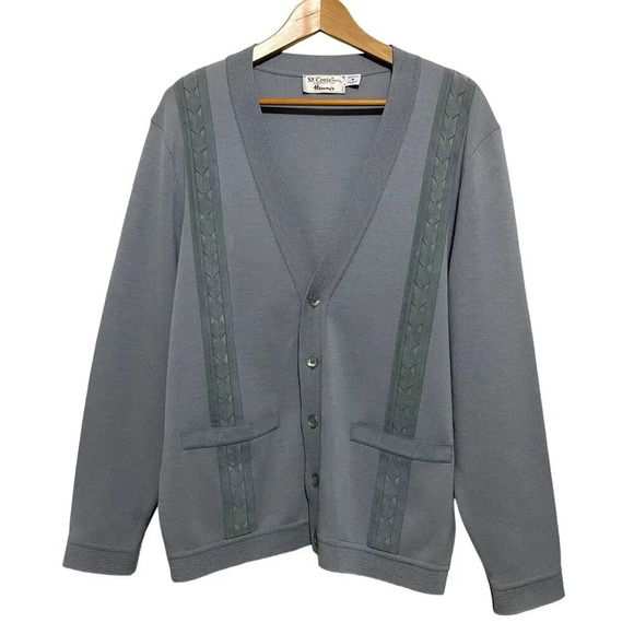 Vintage St. Croix Knit Zephyr Wool Size M Button Front Cardigan Gray USA - Picture 1 of 9